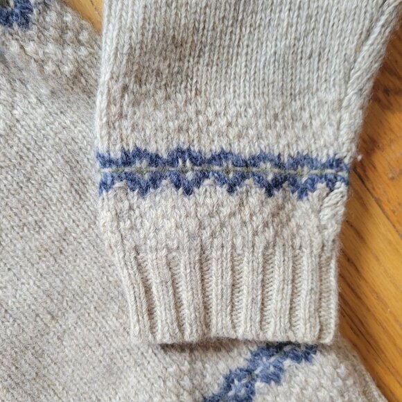 Eddie Bauer Heritage Wool Sweater Large Nordic Pattern Beige & Blue - Picture 3 of 4